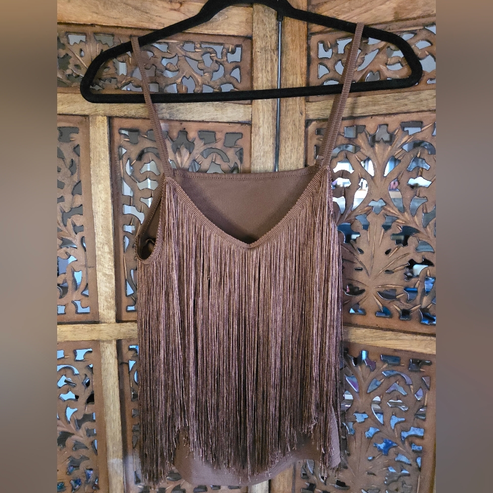 Elegant Brown Fringe Camisole